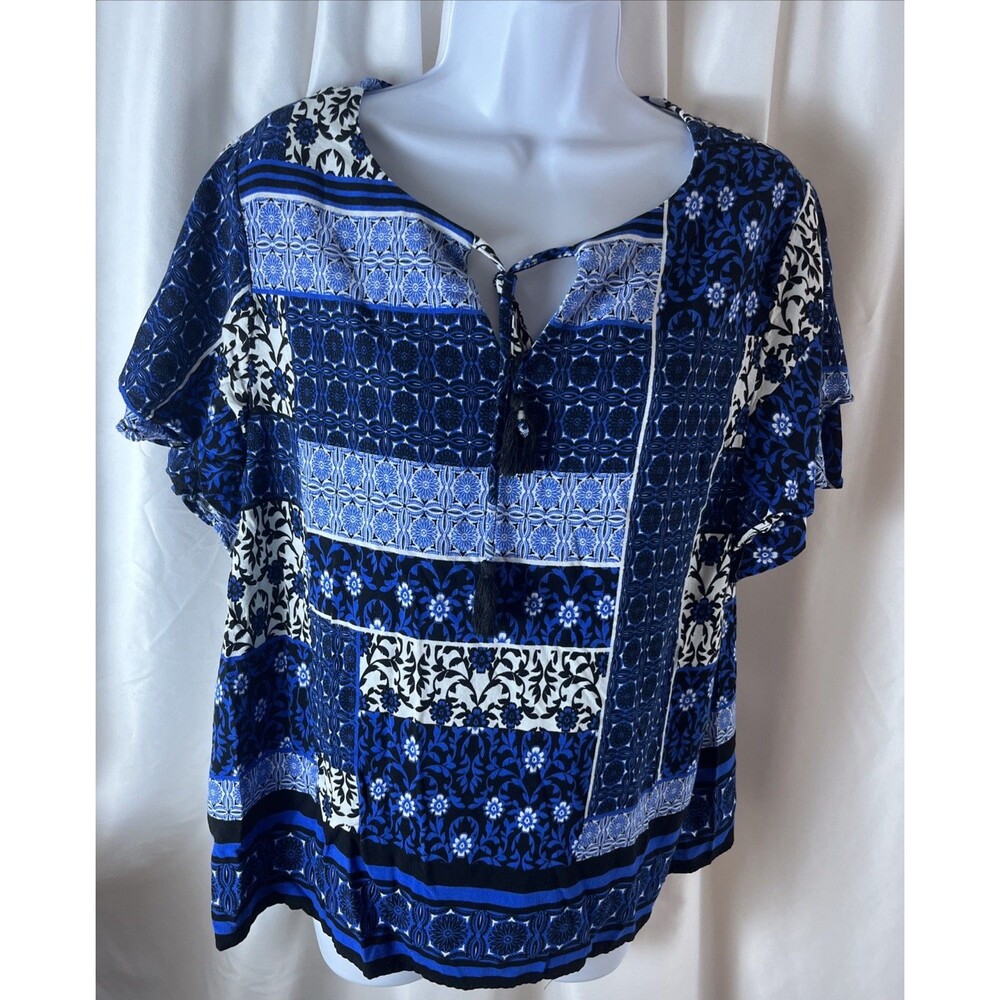 Rafaella Multicolor Patterned Women’s Short Sleeve Top Size XL Retro Mosaic